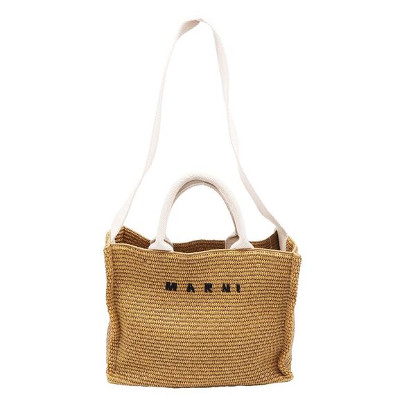 Marni Natural-Coloured Small Tote Bag in Brown Raffia - Picture 1 of 10